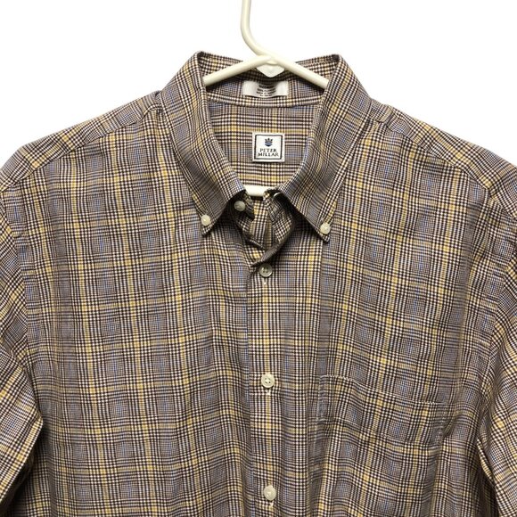 Peter Millar Shirt Mens Size Medium Brown Yellow Plaid Crown Logo Button Down - Picture 2 of 6